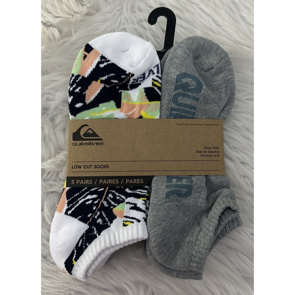 Quicksilver Low Cut Socks Mens 5 Pairs For Shoe Size 6-12 NWT - Picture 1 of 3